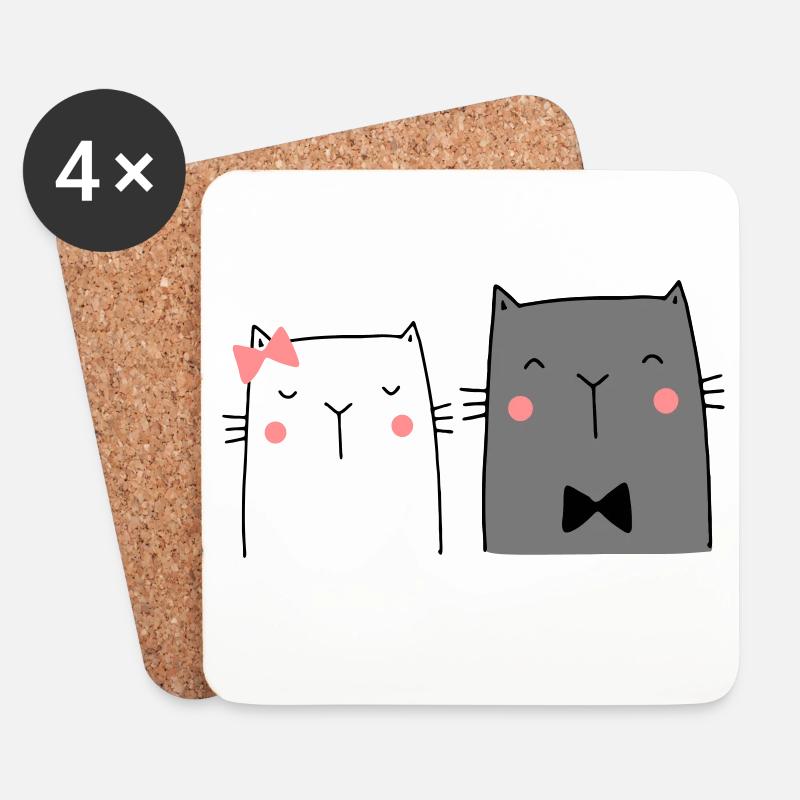 Katzen Katzenpaar Pärchen Brautpaar Hochzeit - Untersetzer (4er-Set) - Weiß