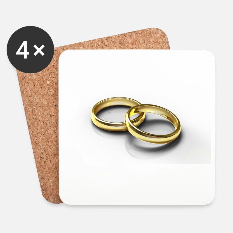 Goldene Ringe Hochzeitsthema - Untersetzer (4er-Set) - Weiß