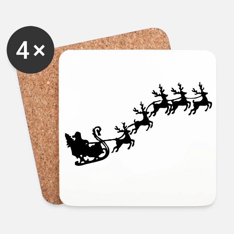 Weihnachtsmann mit Rentierschlitten - Untersetzer (4er-Set) - Weiß