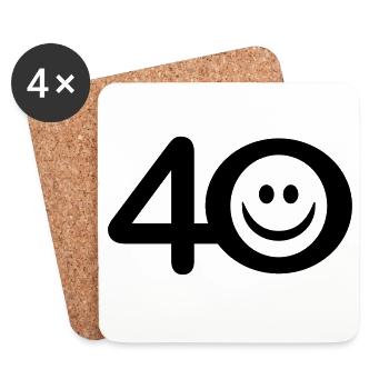 Zum Vierzigsten: 40 mit Lächel-Emoticon - Untersetzer (4er-Set) - Weiß - Vorne