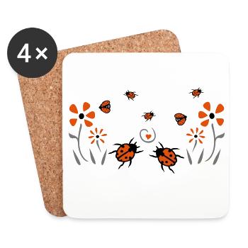 Coccinelles, fleurs, bonheur - Dessous de verre (lot de 4) - blanc - Devant