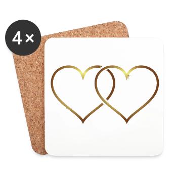 Zwei Herzen, zwei Herzen, Herz, Liebe, heiraten* - Untersetzer (4er-Set) - Weiß - Vorne