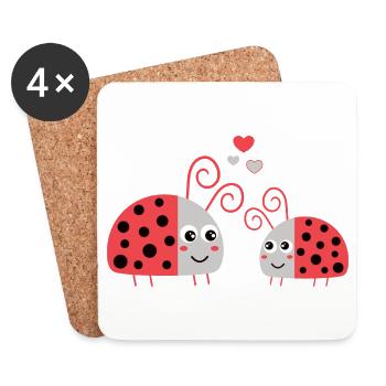 Mom/Dad Ladybug with Child Heart Points - Coasters (set of 4) - white - Front