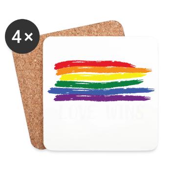 L’amour remporte le t-shirt LGBTQ de la fierté arc-en-ciel - Dessous de verre (lot de 4) - blanc - Devant
