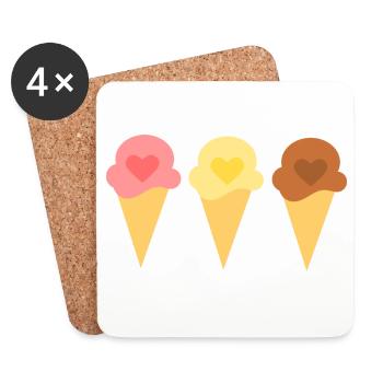 Ice Heart Ice Cream Strawberry Ice Cream Ice Cream Shop Gift - Coasters (set of 4) - white - Front