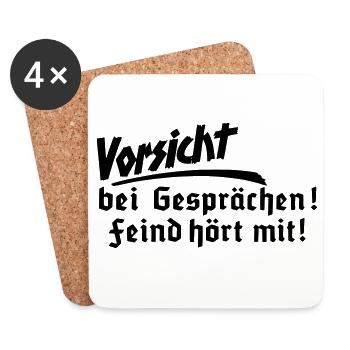 Vorsicht bei Gesprächen, Feind hört mit - Untersetzer (4er-Set) - Weiß - Vorne