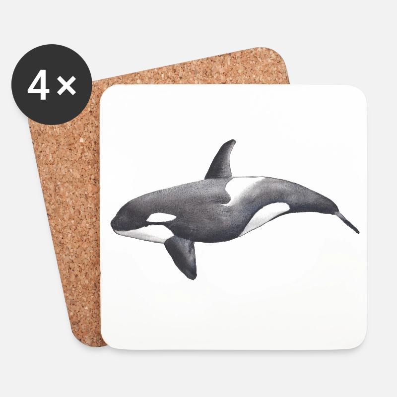 Orca – Meeresbewohner, Illustration, 2022 - Untersetzer (4er-Set) - Weiß