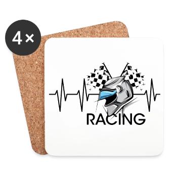 racing Helm puls Motorrad Herzschlag Symbol icon - Untersetzer (4er-Set) - Weiß - Vorne