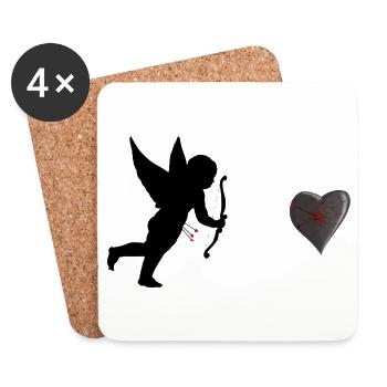 Cupid and a Touched Heart - Coasters (set of 4) - white - Front