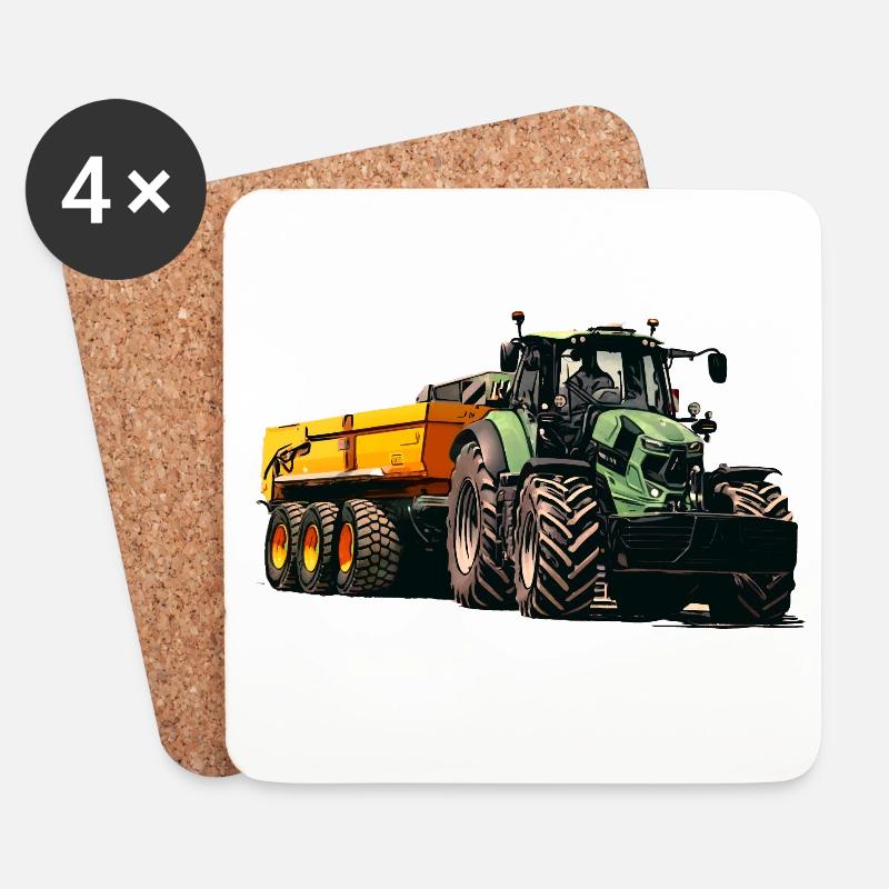 Traktor mit Anhänger Kipper - Untersetzer (4er-Set) - Weiß