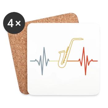 Vintage Saxophone Heartbeat - Dessous de verre (lot de 4) - blanc - Devant