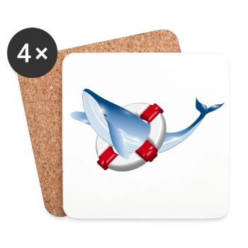 Poisson baleine bleu vif avec bouée de sauvetage - Dessous de verre (lot de 4) - blanc - Devant