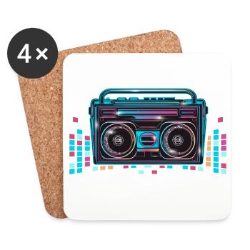 Magnétophone à cassettes au look néon lumineux des années 80 - Dessous de verre (lot de 4) - blanc - Devant