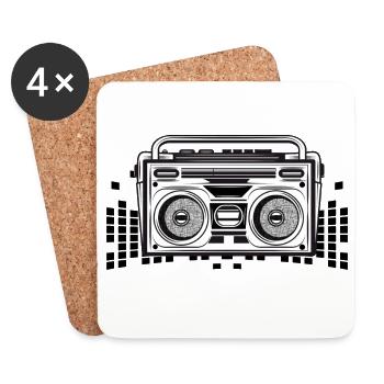 Magnétophone à cassette au pochoir des années 80 - Dessous de verre (lot de 4) - blanc - Devant