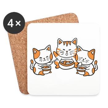 Katzen Nudelsuppe Kawaii - Untersetzer (4er-Set) - Weiß - Vorne