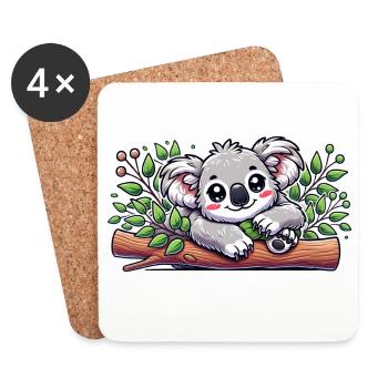 L’adorable koala ours sur une branche d’eucalyptus - Dessous de verre (lot de 4) - blanc - Devant