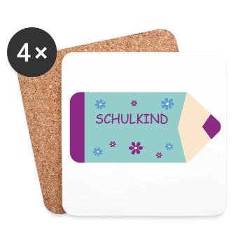 Crayon - mint purple with flowers - school child - Coasters (set of 4) - white - Front