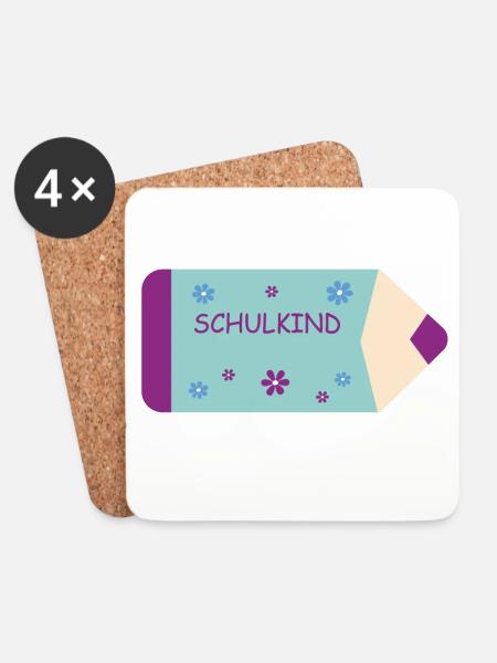 Buntstift - mint lila mit Blumen - Schulkind  - Untersetzer (4er-Set) - Weiß