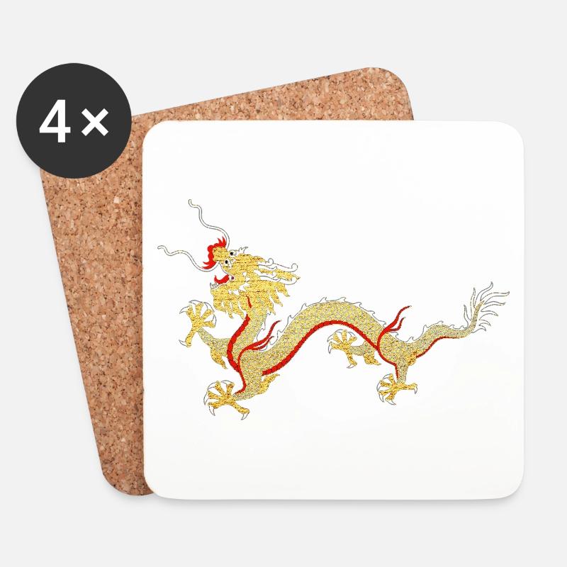 Asiatischer Drache Glücksschutzsymbol - Untersetzer (4er-Set) - Weiß