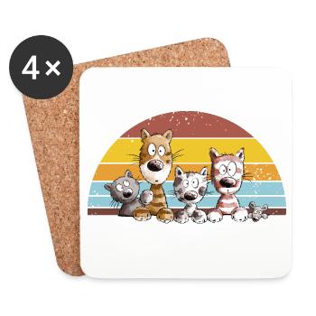Drollige Katzen Cartoon Vintage Katzenliebhaber - Untersetzer (4er-Set) - Weiß - Vorne