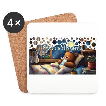 Süße Träume schlafender Bär mit Kuscheltier - Untersetzer (4er-Set) - Weiß - Vorne