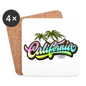 CALIFORNIA Street Art 🧢 – 3D Graffiti with Palm - Coasters (set of 4) - white - Front