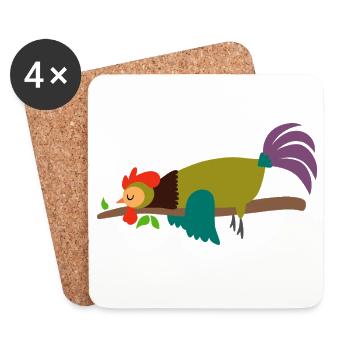 Cadeau design coq endormi - Dessous de verre (lot de 4) - blanc - Devant