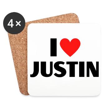 I love Justin Rotes Herz Liebe Fan Geschenk - Untersetzer (4er-Set) - Weiß - Vorne