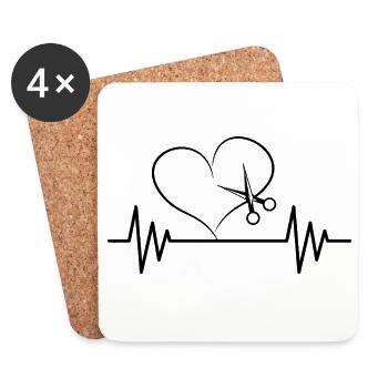 scissors heartbeat haircut hairstyle gift idea hair - Coasters (set of 4) - white - Front