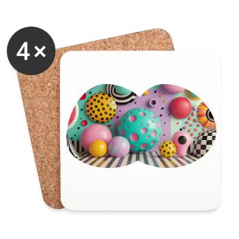Colorful 3D Polka Dot Art World - Coasters (set of 4) - white - Front