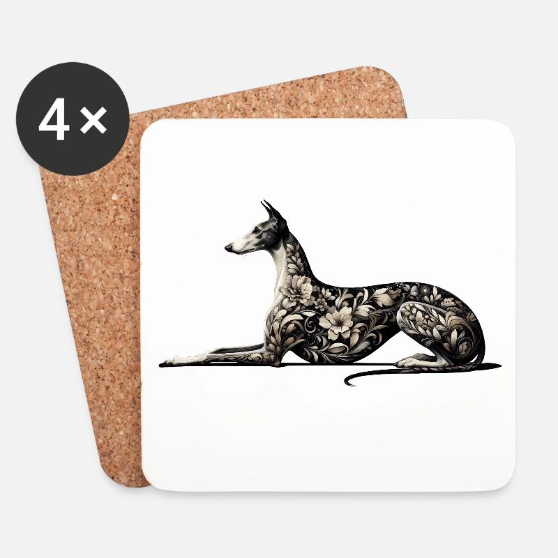 Galgo Embroidery Design - Untersetzer (4er-Set) - Weiß