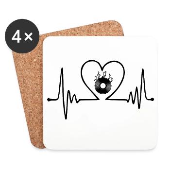 Musik mit Herz – Herzschlag Vinyl Design Heartbeat - Untersetzer (4er-Set) - Weiß - Vorne