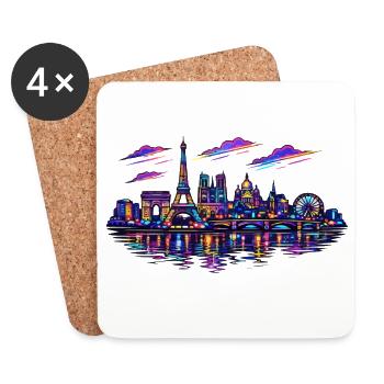 Paris Neon Skyline City France - Dessous de verre (lot de 4) - blanc - Devant