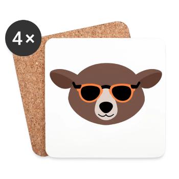 Taupe avec des lunettes de soleil orange - Dessous de verre (lot de 4) - blanc - Devant