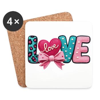 Love Love Heart Bow Pastel Romantic - Coasters (set of 4) - white - Front