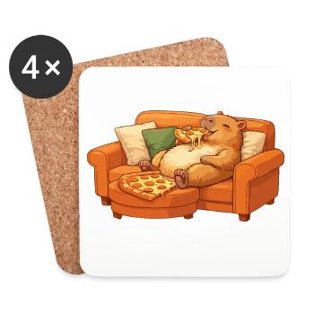 Capybara Sofa Pizza Relaxed Relax Motif - Coasters (set of 4) - white - Front