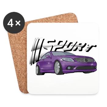 Lettrage sport à motif de voiture de sport violette - Dessous de verre (lot de 4) - blanc - Devant