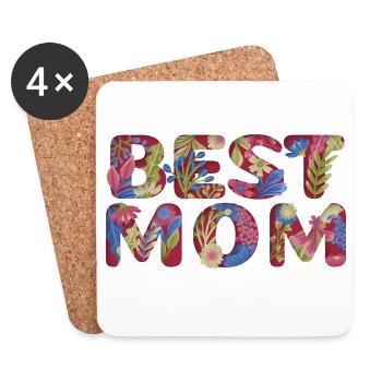 Best Mom Floral Lettering Design - Untersetzer (4er-Set) - Weiß - Vorne