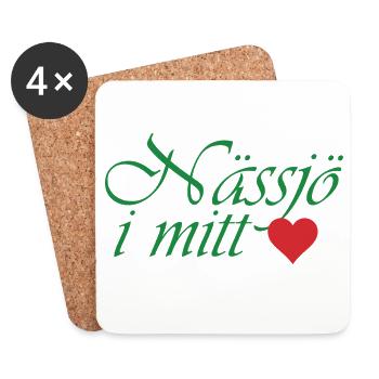 Nässjö in der Mitte – grüne Kalligraphie mit Herz - Untersetzer (4er-Set) - Weiß - Vorne