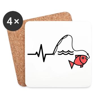 ECG Fishing Rod Fish Outline - Coasters (set of 4) - white - Front
