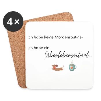 LIEBEVOLL Morgenroutine Dackel  - Untersetzer (4er-Set) - Weiß - Vorne