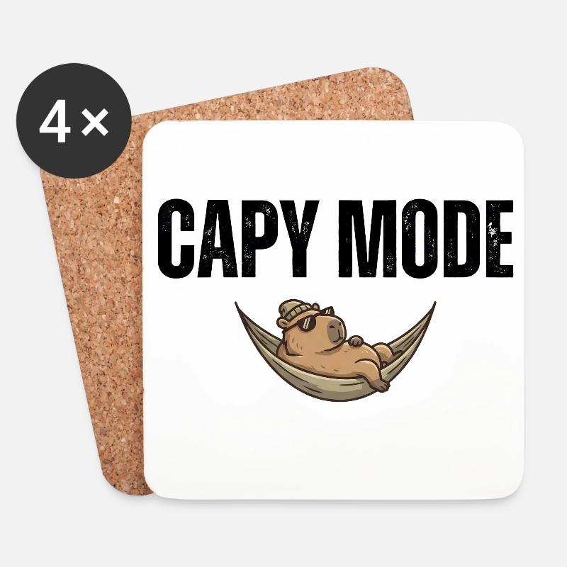 Capy Mode: Hängematten-Chill - Untersetzer (4er-Set) - Weiß