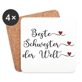 Beste Schwester der Welt Herz Geschenk - Untersetzer (4er-Set) - Weiß - Vorne