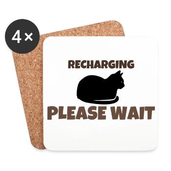 Recharge, s’il te plaît, attends Drôle de chat noir introverti - Dessous de verre (lot de 4) - blanc - Devant