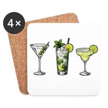 Drei Cocktails: Limette Minze - Untersetzer (4er-Set) - Weiß - Vorne