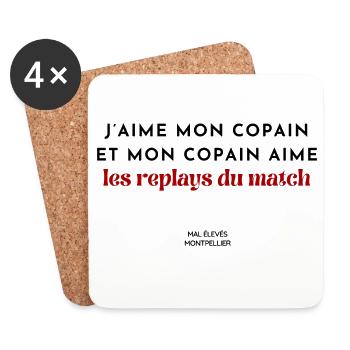 J'aime mon copain et mon copain aime les replays - Dessous de verre (lot de 4) - blanc - Devant