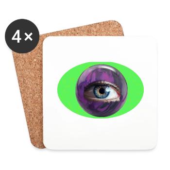 Œil en brillant boule violette - Dessous de verre (lot de 4) - blanc - Devant