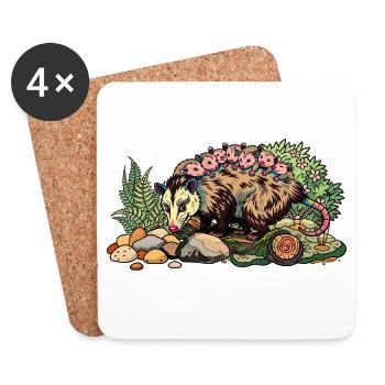 Possum mom with her offspring - Coasters (set of 4) - white - Front