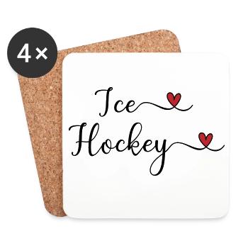 Eishockey Schriftzug mit Herz - Untersetzer (4er-Set) - Weiß - Vorne