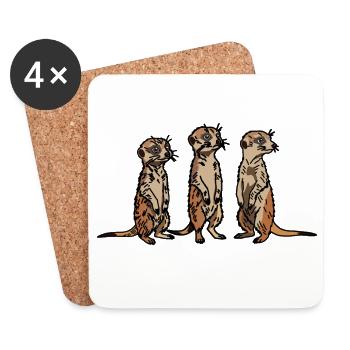 Niedliches, handgezeichnetes Erdmännchen-Trio-Design - Untersetzer (4er-Set) - Weiß - Vorne